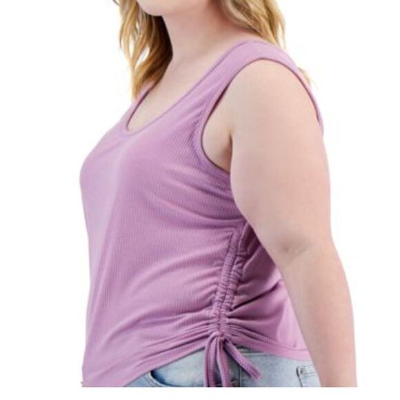 Love, Fire Ribbed Spring Purple Ruched Drawstring Side Tank NWT 2X or 3X - Picture 1 of 3